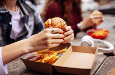 Burger, chips and refreshments